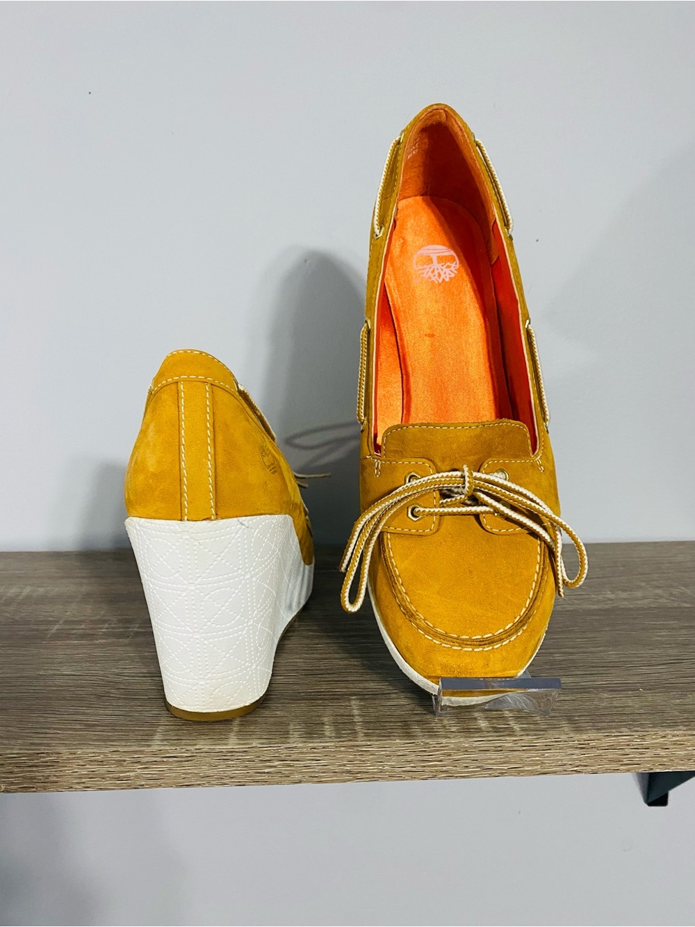 Women's Mustard Suede Wedge Loafers - Unbranded